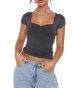 Women's Summer Short Sleeve T-Shirt Square Neck Outgoing Crop Tops Slim Fit Clothes