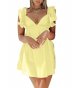 Womens Sexy Deep V Neck Ruffle Sleeve Mini Dress Backless Lace Up Summer Dresses