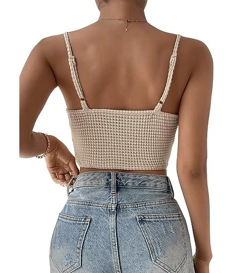 Women's Spaghetti Strap Draped Front Cami Crop Top Summer Camisole